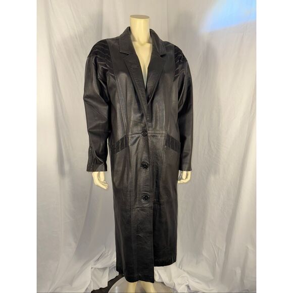 Vintage 1980s–1990s Excelled Genuine Leather Long Trench Coat – Black – Size S - Picture 16 of 16